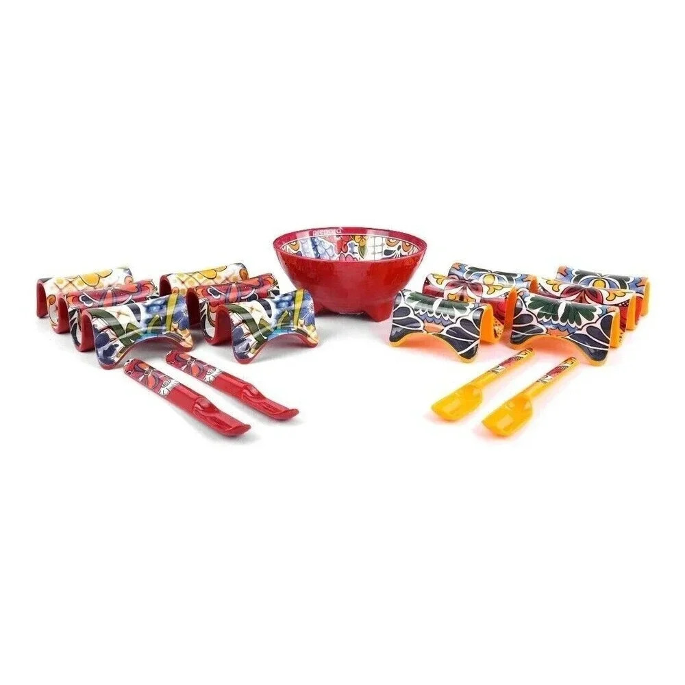 Prepara 9 Piece TACO SET Melamine Multi Taco Holders Spoons Bowl NIB